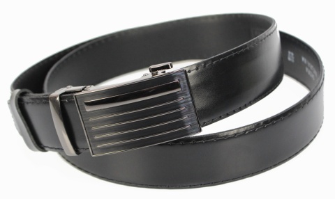 Wizytowy Pasek Skórzany 35 mm COMPLEX (PL) Pełna Klamra AUTOMAT/ZĄBEK Garnitur CZARNA NITKA Zaokrąglony AZ35/KAZ3