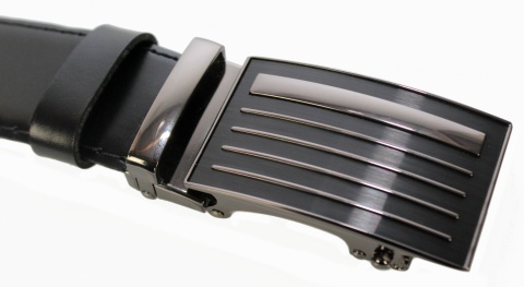 Wizytowy Pasek Skórzany 35 mm COMPLEX (PL) Pełna Klamra AUTOMAT/ZĄBEK Garnitur CZARNA NITKA Zaokrąglony AZ35/KAZ3