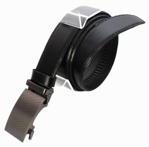 Wizytowy Pasek Skórzany 35 mm COMPLEX (PL) Pełna Klamra AUTOMAT/ZĄBEK Garnitur CZARNA NITKA Zaokrąglony AZ35/KAZ58