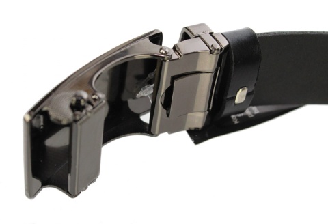 Wizytowy Pasek Skórzany 35 mm COMPLEX (PL) Pełna Klamra AUTOMAT/ZĄBEK Garnitur CZARNA NITKA Zaokrąglony AZ35/KAZ3