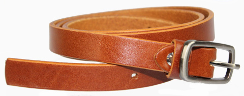 Pasek Damski Skórzany Gładki CezMar (PL) 20 mm Skóra Licowa KARMEL Połysk Wąski