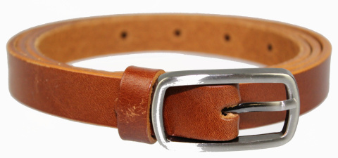 Pasek Damski Skórzany Gładki CezMar (PL) 20 mm Skóra Licowa KARMEL Połysk Wąski