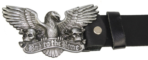 Pasek Skórzany COMPLEX (PL) Skóra Licowa 40 mm Klamra Pełna Na Bolczyk BLASZKA "BAD TO THE BONE" CBOL40/47