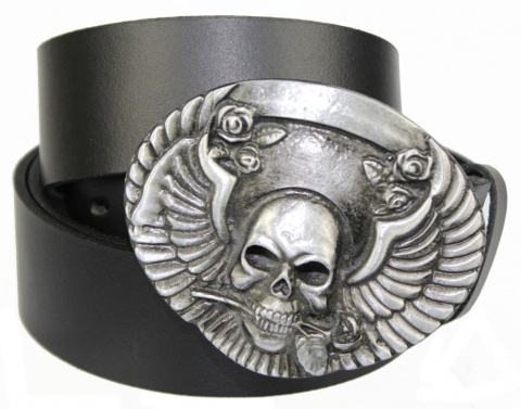 Pasek Skórzany COMPLEX (PL) Skóra Licowa 40 mm Klamra Pełna Na Bolczyk BLASZKA "CZASZKA" CBOL40/50