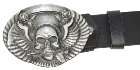 Pasek Skórzany COMPLEX (PL) Skóra Licowa 40 mm Klamra Pełna Na Bolczyk BLASZKA "CZASZKA" CBOL40/50