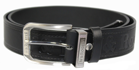 Pasek Skórzany COMPLEX (PL) Tłoczony Napis "W&RogerS" Z METALOWĄ KOŃCÓWKĄ Skóra Licowa EXTRA 40 mm Czarny