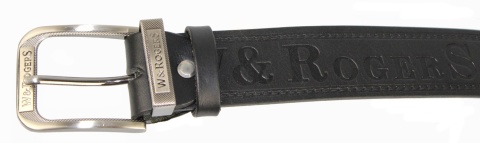 Pasek Skórzany COMPLEX (PL) Tłoczony Napis "W&RogerS" Z METALOWĄ KOŃCÓWKĄ Skóra Licowa EXTRA 40 mm Czarny